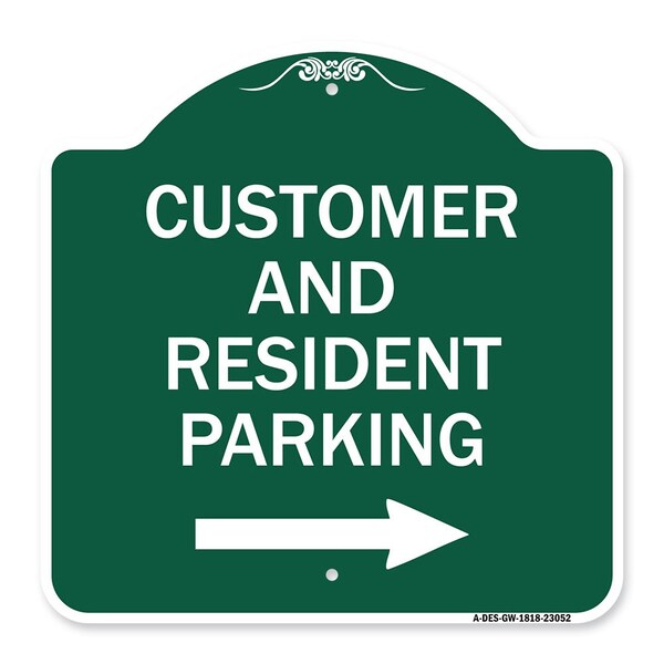 Reserved Parking Customer & Visitor Parking W/ Right Arrow Alum Sign, 18" x 18", GW-1818-23052